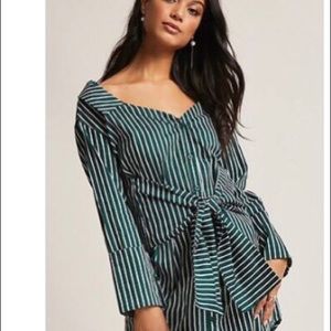 Green and white striped dress with front tie (L)